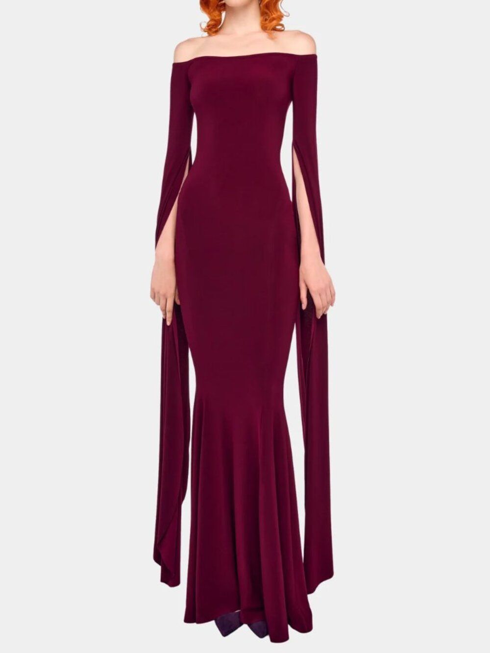 Norma Kamali Off Shoulder Ribbon Sleeve Fishtail Gown Size Large